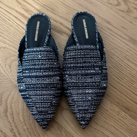 Nicholas Kirkwood Black, Midnight and White Tweed Mules - Picture 1 of 7